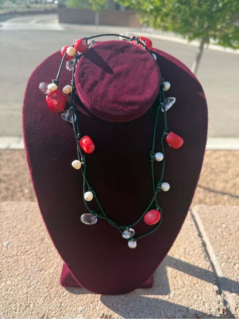 Hand‑Blown Glass, Freshwater Pearl & Carnelian Lariat Necklace – 44” Wrap Style